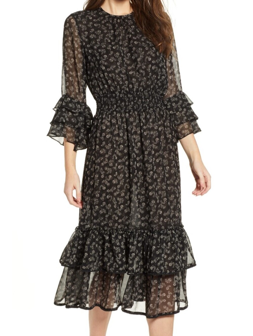 MISA LAS ANGELES Gordana black ruffle midi dress sz S
